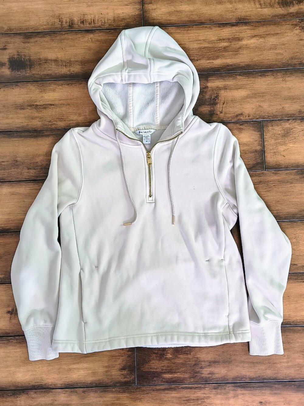 Athleta Half-Zip Pullover Hoodie Sweatshirt Cream White Size M Thumbholes